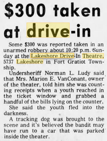 Lakeshore Drive-In Theatre - 10 Sep 1973 Article On Robbery (newer photo)